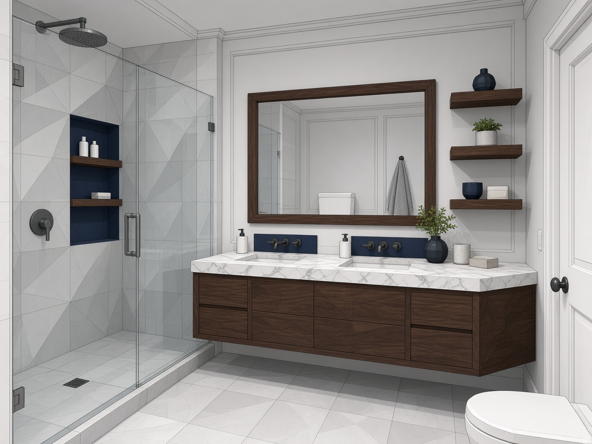 SketchUp 3D concept of a custom bathroom vanity and shower